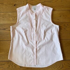 L.L. Bean Wrinkle Resistant Button Up Sleeveless SZ MP Pintuck Pink Collarless